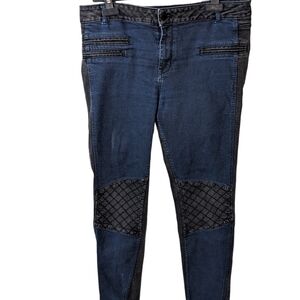 Karen Millen two toned jeans black and blue.  Size 14 black knee detail